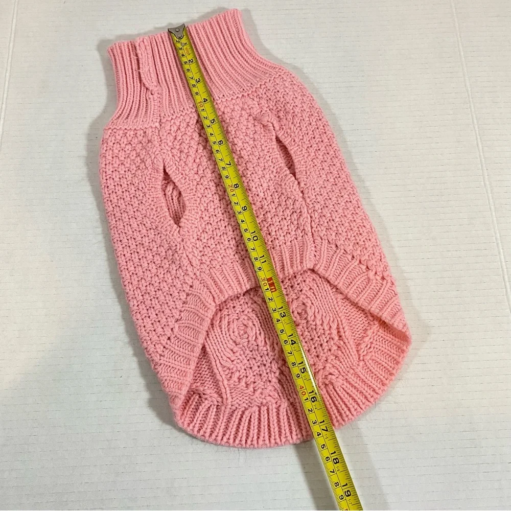 Pink Cable Knit Turtleneck Dog Sweater Cozy Pet Sweater